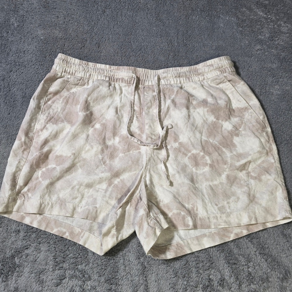 Old Navy Womens L Linen Blend Shorts Tan Tie Dye Elastic Drawstring High Rise